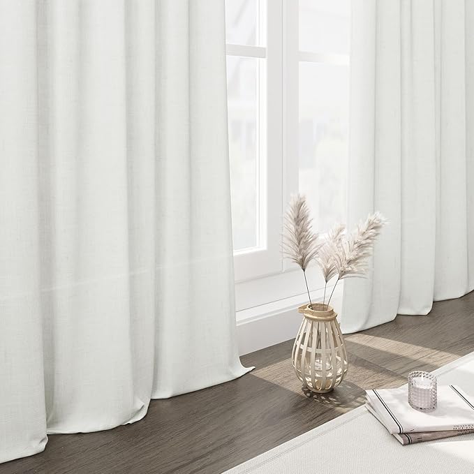 Nanspring Ivory Linen Curtains 63 Inches Length 2 Panels Set for Living Room Back Tab Pocket Natural Light Filtering Privacy Semi Sheer Drapes Cotton Linen Textured Window Curtain 52X63 Inches