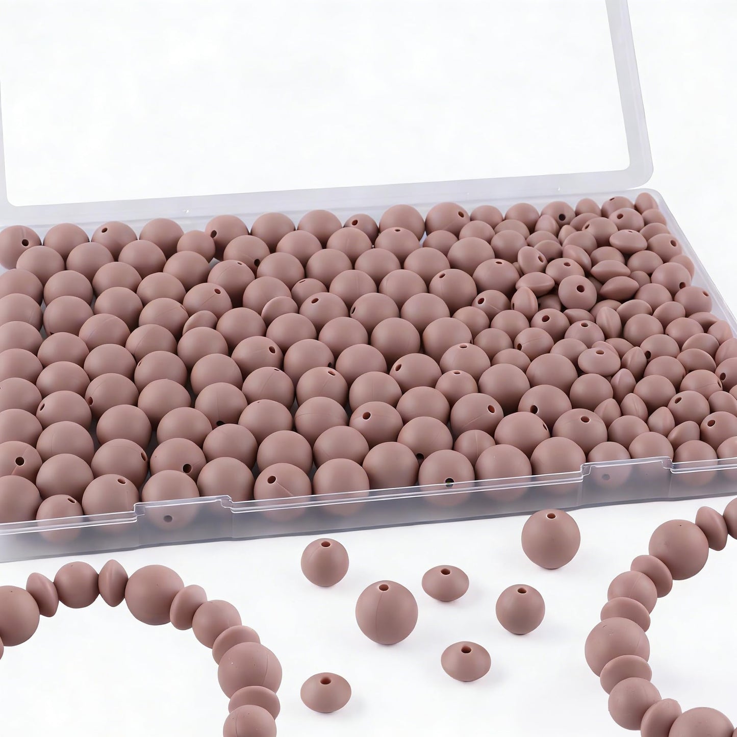 Kovict 200Pcs Mixed 12mm 15mm Silicone Beads for Keychain Making, 12mm Lentil Silicone Beads for Pens Bracelet Necklace DIY Crafts(Rose Brown)