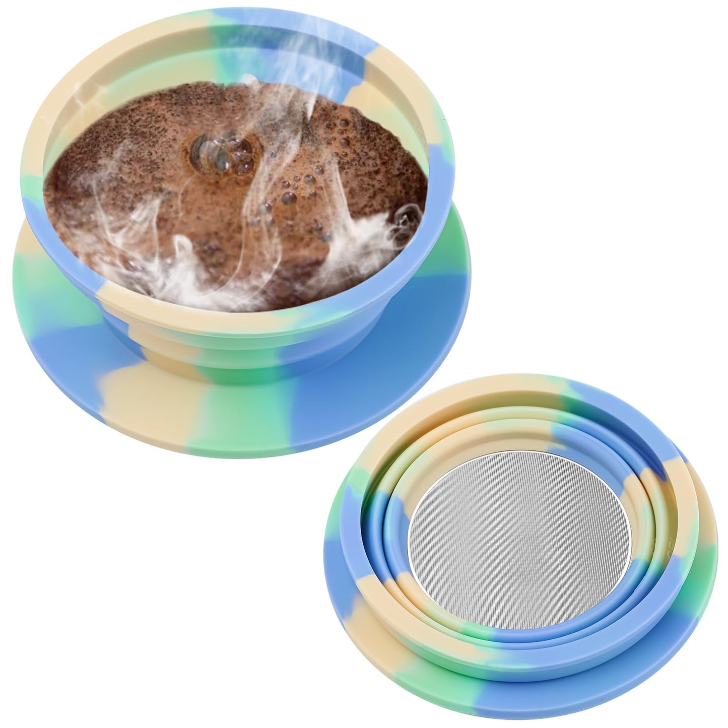 VVGCS Collapsible Travel Pour Over Coffee Dripper Kit Single Cup, Paperless Camping Pour Over Coffee Maker with Metal Filter, Backpacking Manual Coffee Maker for Camping Coffee