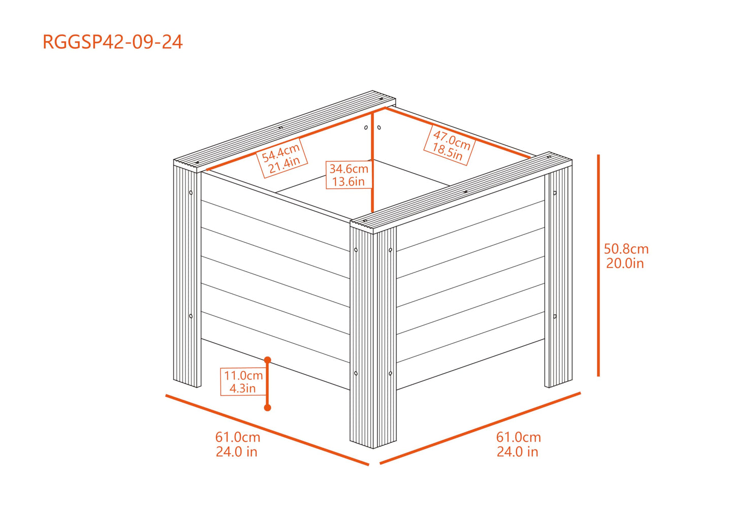 New Age Garden® ECOFLEX Square Planter 24"" - Durable, Walnut Finish - Ideal for Herbs, Flowers, Vegetables - Can Be Painted, Includes 10 Year Limited Manufacturer's Warranty, Brown