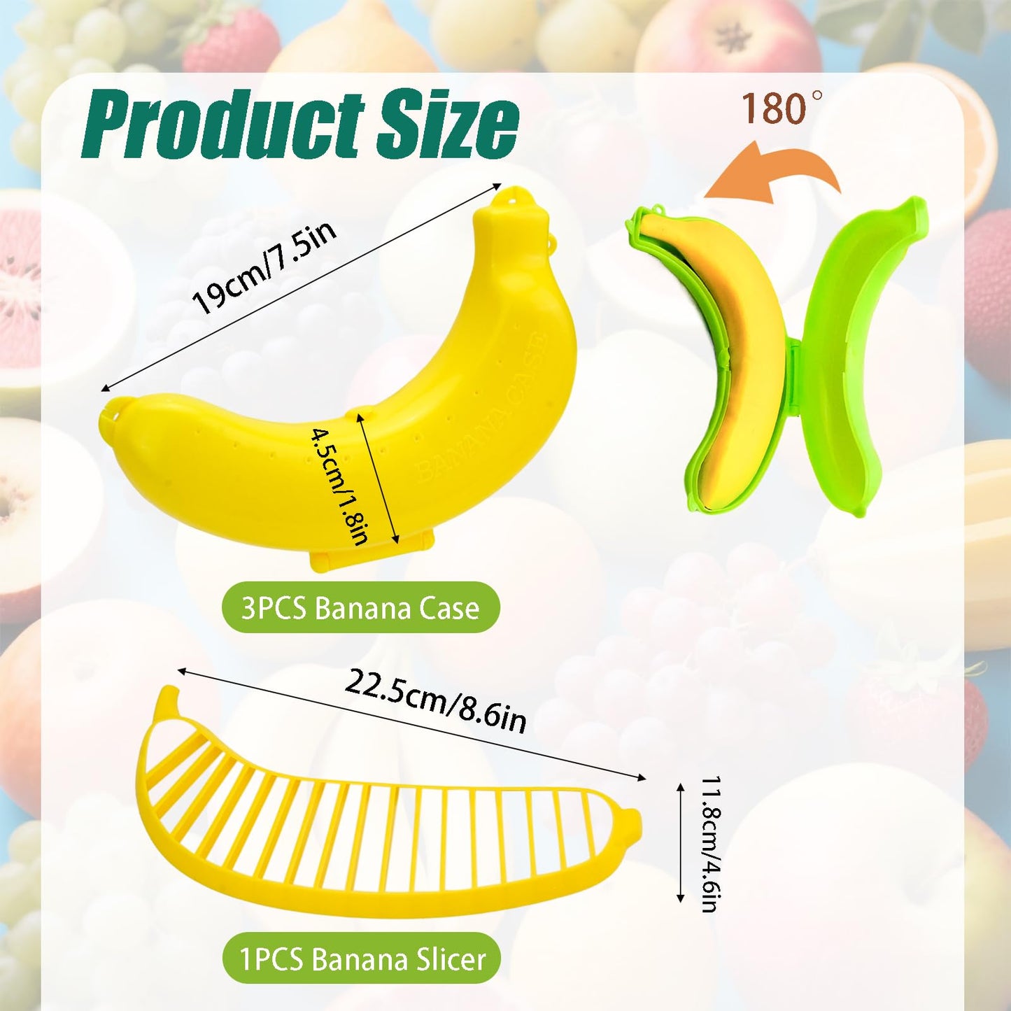 OT-NVWOZR 3PCS Banana Case with Slicer, Fruit Container for Outdoor Travel BFA-Free, Portable Bananas Keeper Holder Protector Covers Plastic Storage Box for Lunch Picnic Camping Keep Fresh