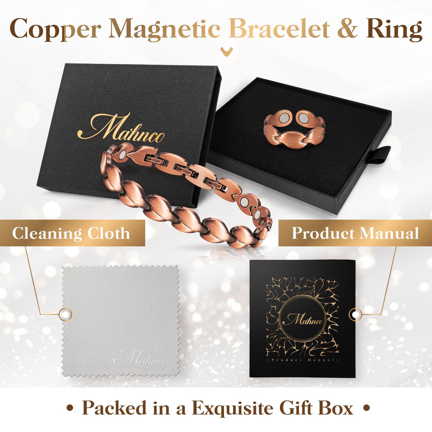 Copper Bracelets for Women Lymph Detox Magnetic Bracelets, 100% Solid Pure Copper Bracelet with 3500 Gauss Magnets & Lymphatic Drainage Ring with Adjustment Tool
