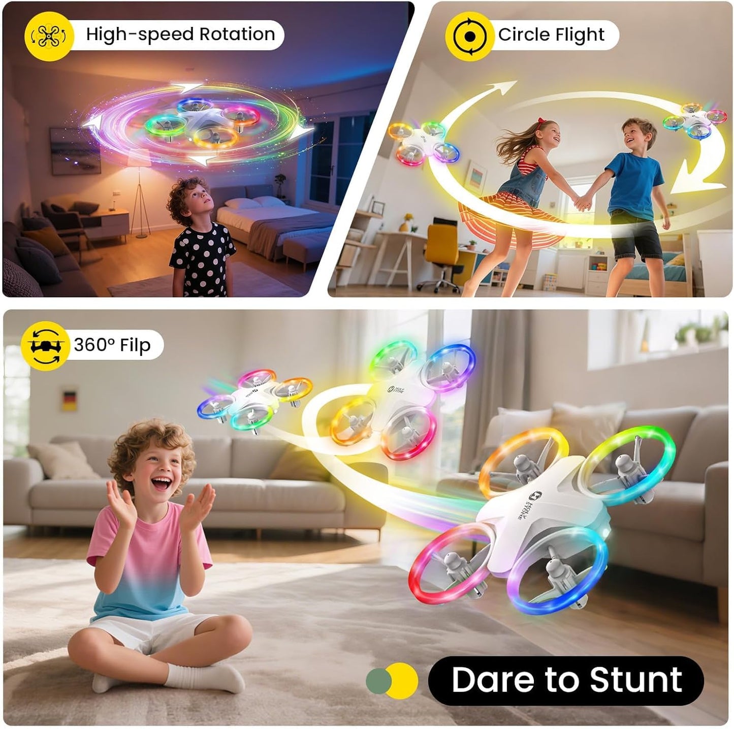 Holy Stone HS180 LED Mini Drone for Kids Beginners, RC Quadcopter with 3 Batteries 21 Min Flight, Easy to Fly, One Key Start, Altitude Hold, 3D Flips, Circle Fly, Headless Mode, Great Easter Gift Toy Drone