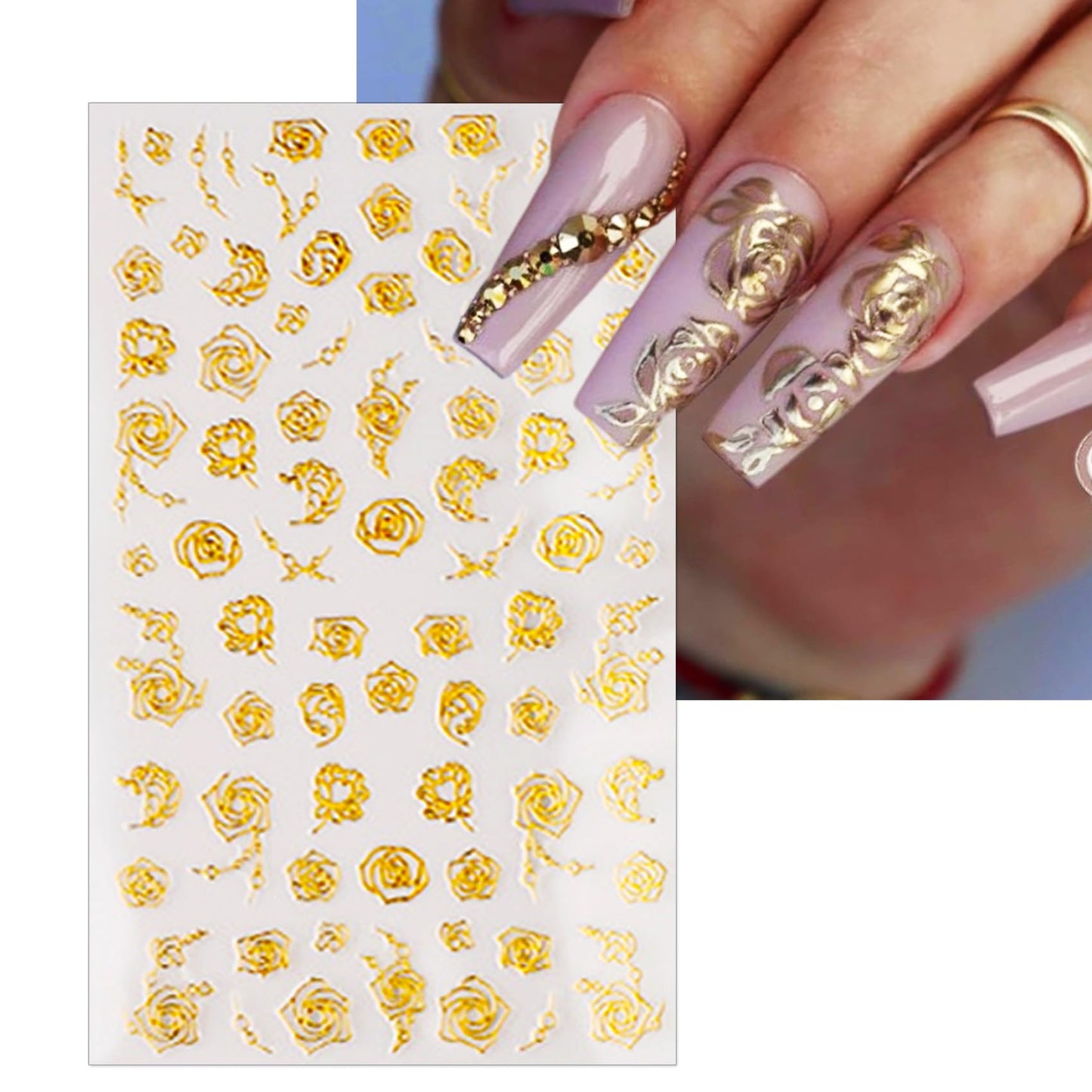 IDDFEVE Gold Leaves Nail Art Stickers - Minimalism Geometry Line Self-Adhesive 3D Nail Decals for DIY Golden Manicure(10 Sheets)