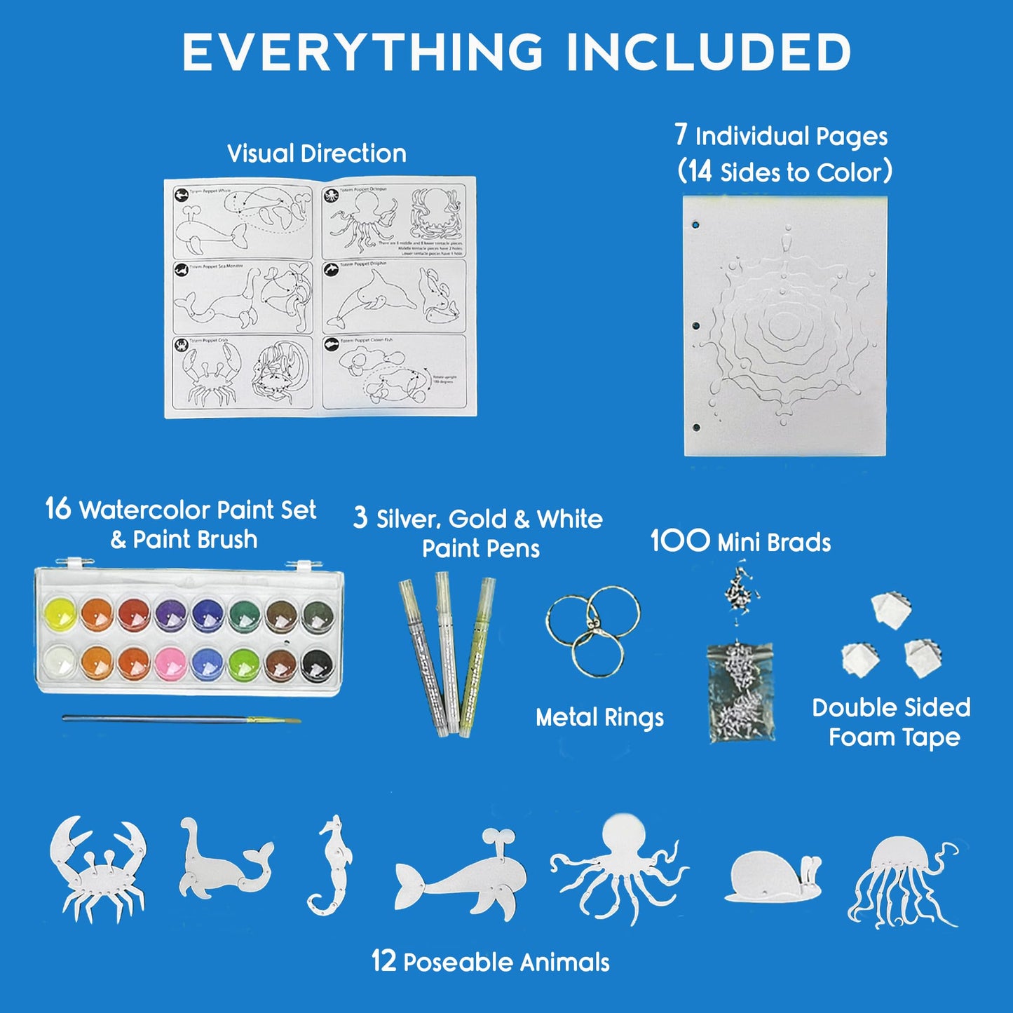 EyeConnect Crafts DIY 3D Tunnel Book Kit – Creative STEAM Art & Craft Set for Kids & Teens, Build, Paint & Make Your Own Book with Posable Interactive Animals & Characters (Ocean)