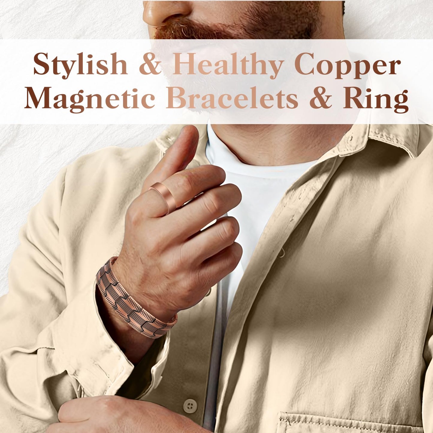 Mahnco Copper Bracelet for Men, 3X Ultra Strength 99.99% Pure Copper Magnetic Bracelets with Magnets,Magnetic Jewelry with Adjustable Sizing Tool