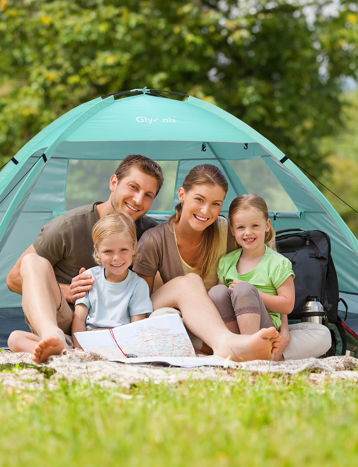 Glymnis Beach Tent Sun Shelter for 3 Person with UPF 50+ UV Protection, Lightweight & Easy Setup Beach Shade Canopy with Vent Windows & Zippered Door - Green