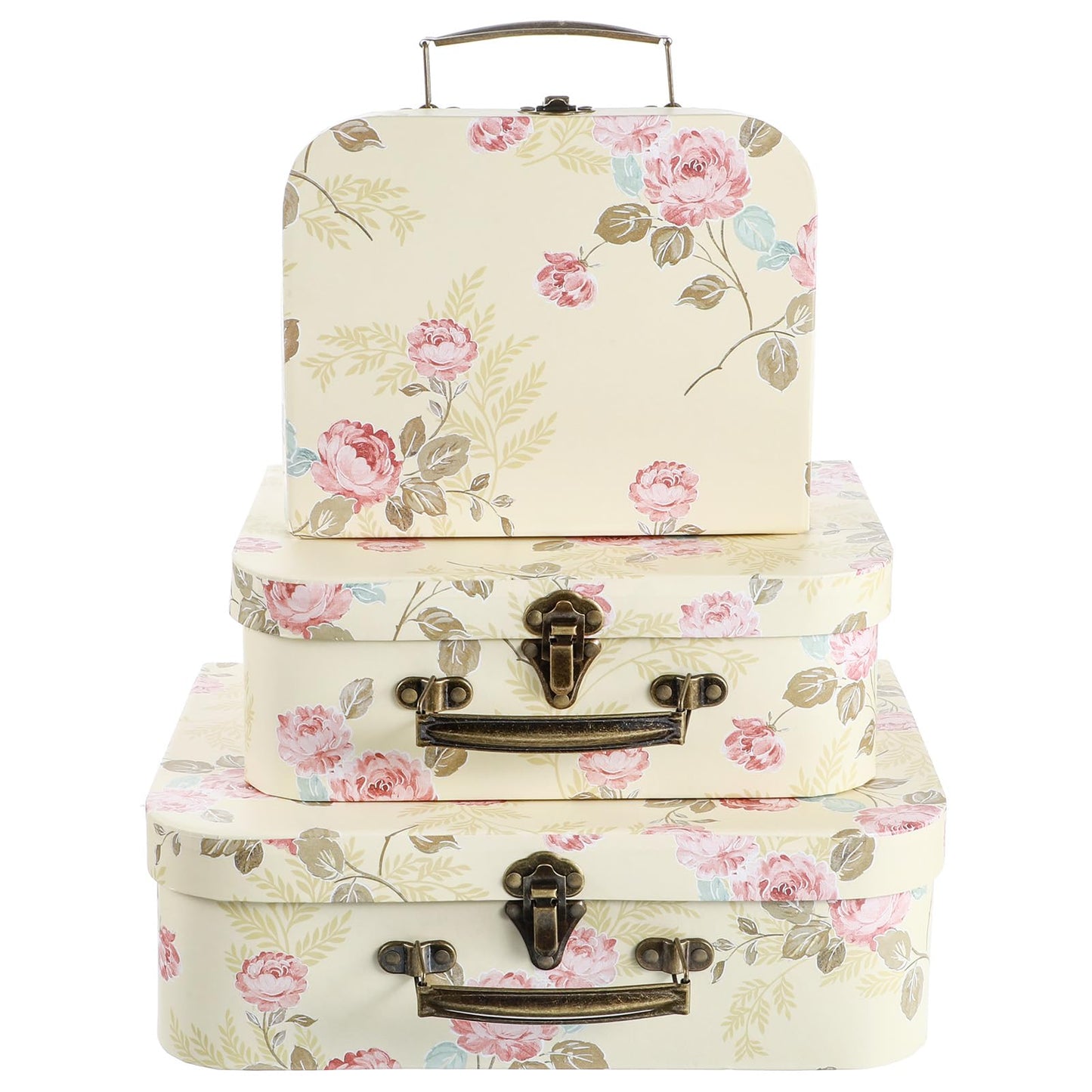 JOUTYFOR 3 Packs Decorative Boxes Storage Gift Boxes With Lids Paperboard Suitcases Storage Box for Photo Home Decoration, Wedding, Birthday, Anniversary(Light Yellow)