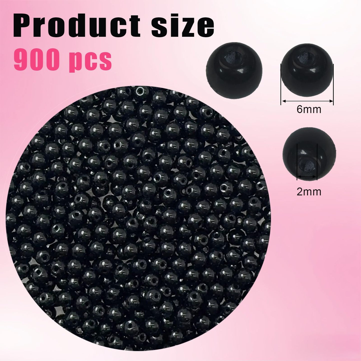 AEVORA 6mm Round Glass Beads for Jewelry Making, 900Pcs Glass Seed Beads for Bracelets, DIY Crafts (Black)