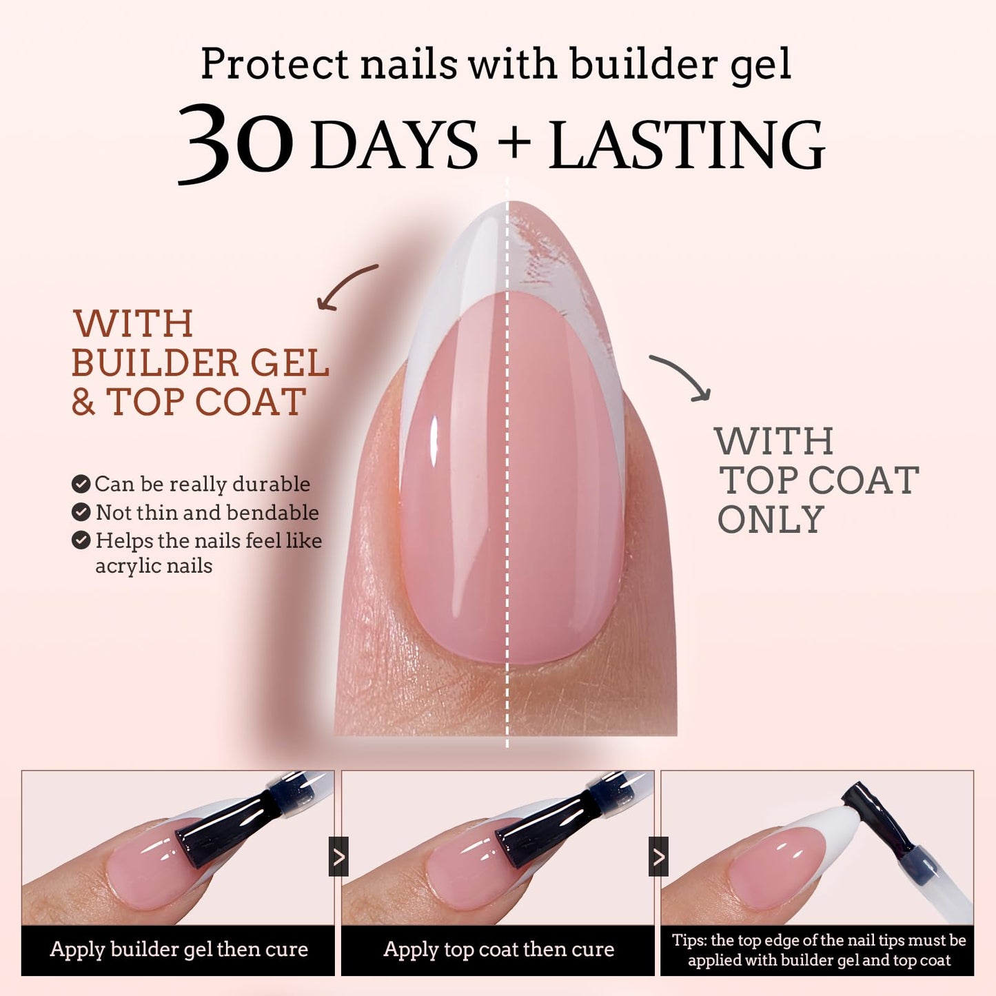 BTArtboxnails French Gel Nail Tips - French Tip Press on Nails Pink Short Almond XCOATTIPS for Nail Extensions