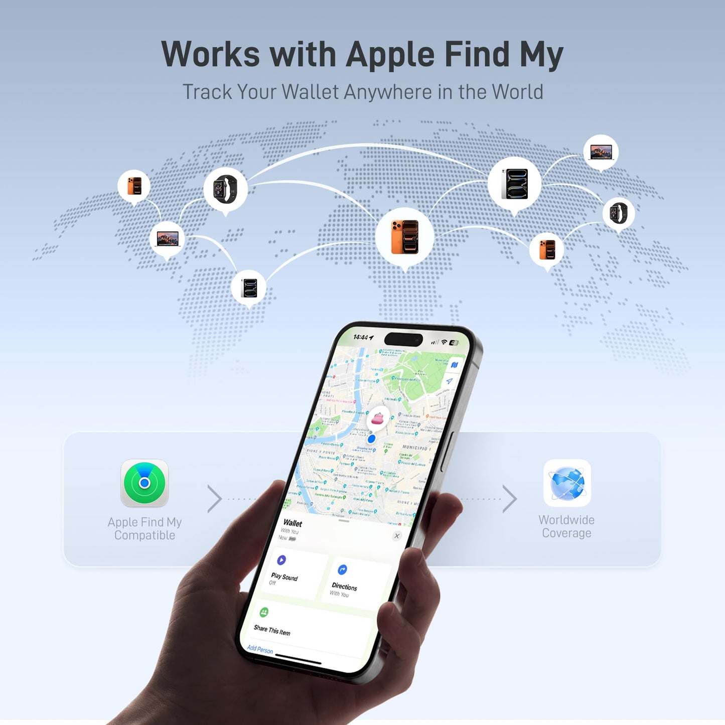 Epicka Wallet Tracker Card Compatible with Apple Find My, 8-Year Maintenance-Free Battery, Tracking Card with NFC, MFi Certified, IP67 Bluetooth Item Locator for Luggage, Passport, 1 Pack, Black