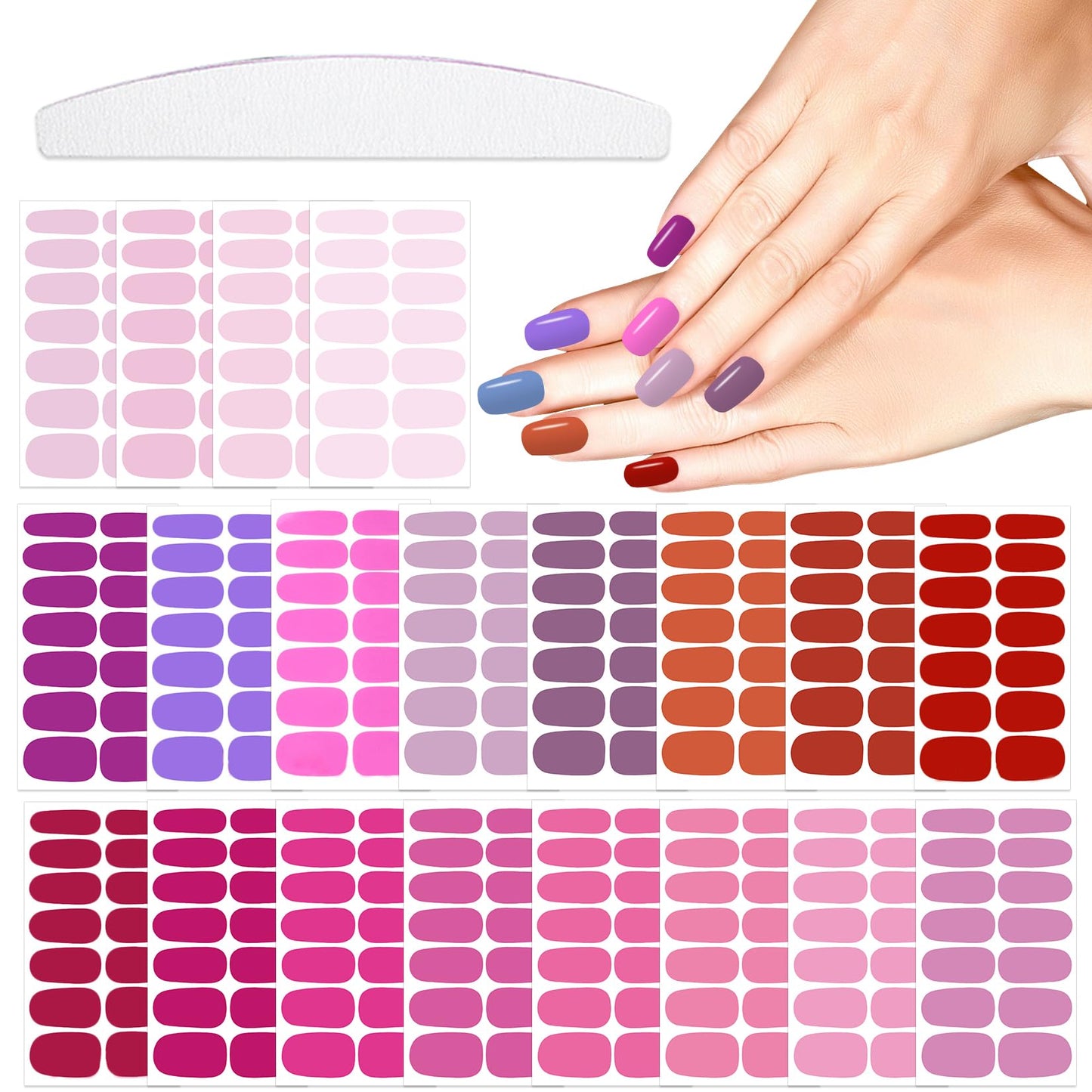 YECIRALA 20 Sheets 280 Pcs Pink & Purple Solid Nail Polish Stickers Full Nail Wraps - Light Pink Gel Nail Strips for Women Stick On Nails Polish Strips for Women Nails Designs Stickers Strips