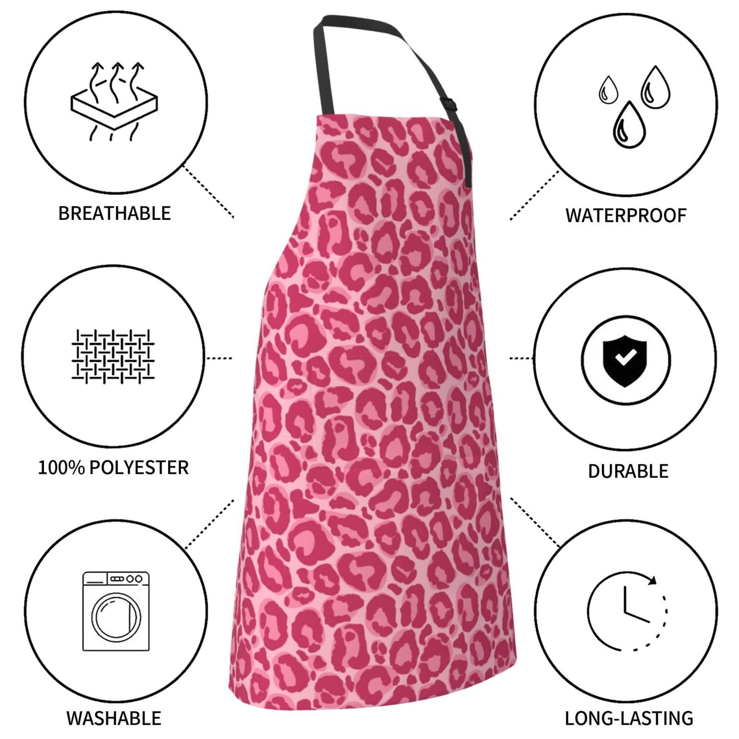 Perinsto Pink Leopard Animal Skin Waterproof Apron With 2 Pockets Kitchen Chef Aprons Bibs For Cooking Baking Painting Gardening Grooming