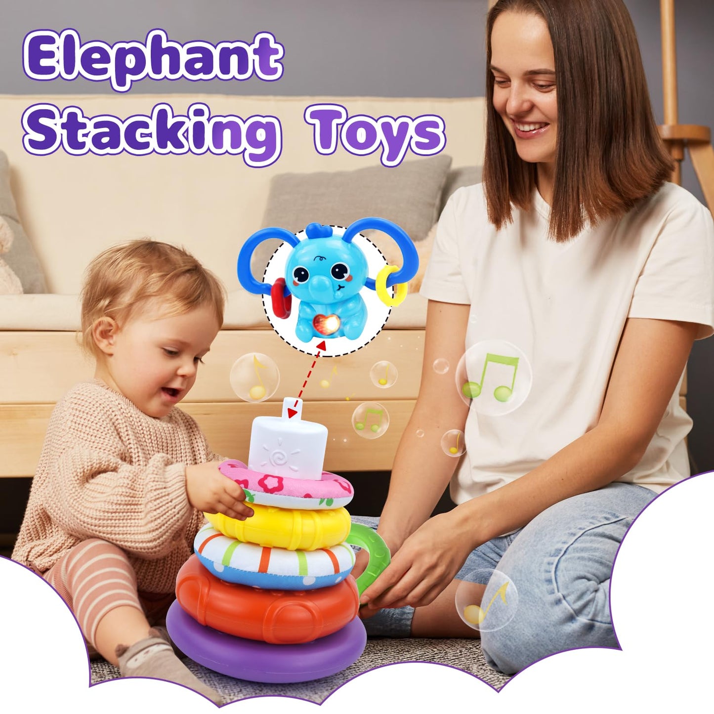 usrela 5 in 1 Baby Toys for 12 18 Month, Learning Toy for Babies 12-18 Months, Baby Busy Cube, Stacking&Sensory, Pull String&Piano Xylophone Toy, Birthday Gift for 12+ Month