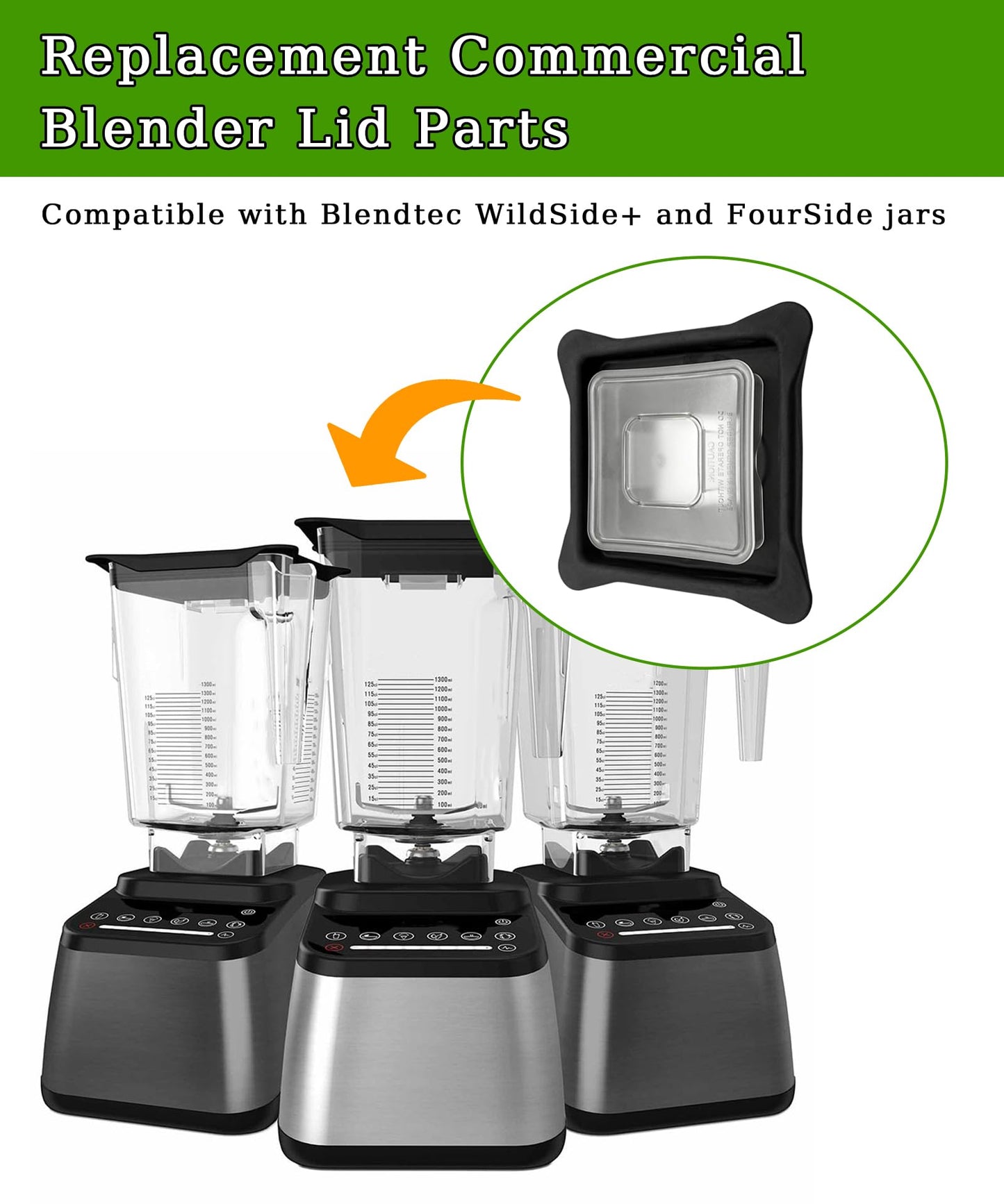 Blender Lid Replacement Compatible with Blendtec Commercial Blender,Soft Vented Gripper Mix-in with Square Clear Plug Compatible with WildSide+ and FourSide jars