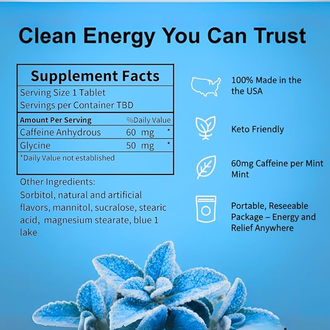 Caffeine Mints by Rally, 60 Milligram Caffeine, Instant Energy, Fresh Breath Caffeinated Minty Candy, 0 Sugar, Natural Wintergreen Flavor (2 Packs, 20 Mints)