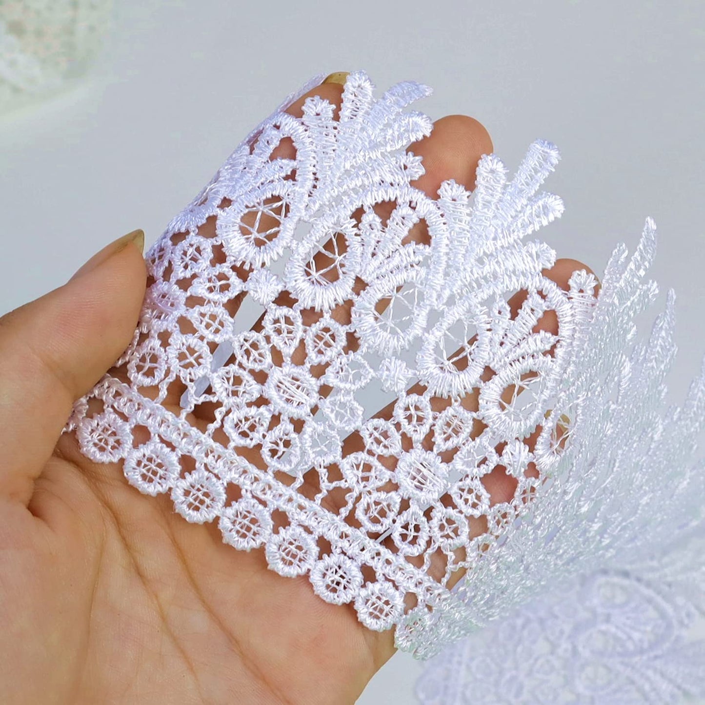 White Lace Trim 5 Yards Wide Venise Lace Ribbon Embroidered Edge Trim for Sewing DIY Crafts Wedding Applique Home Decor