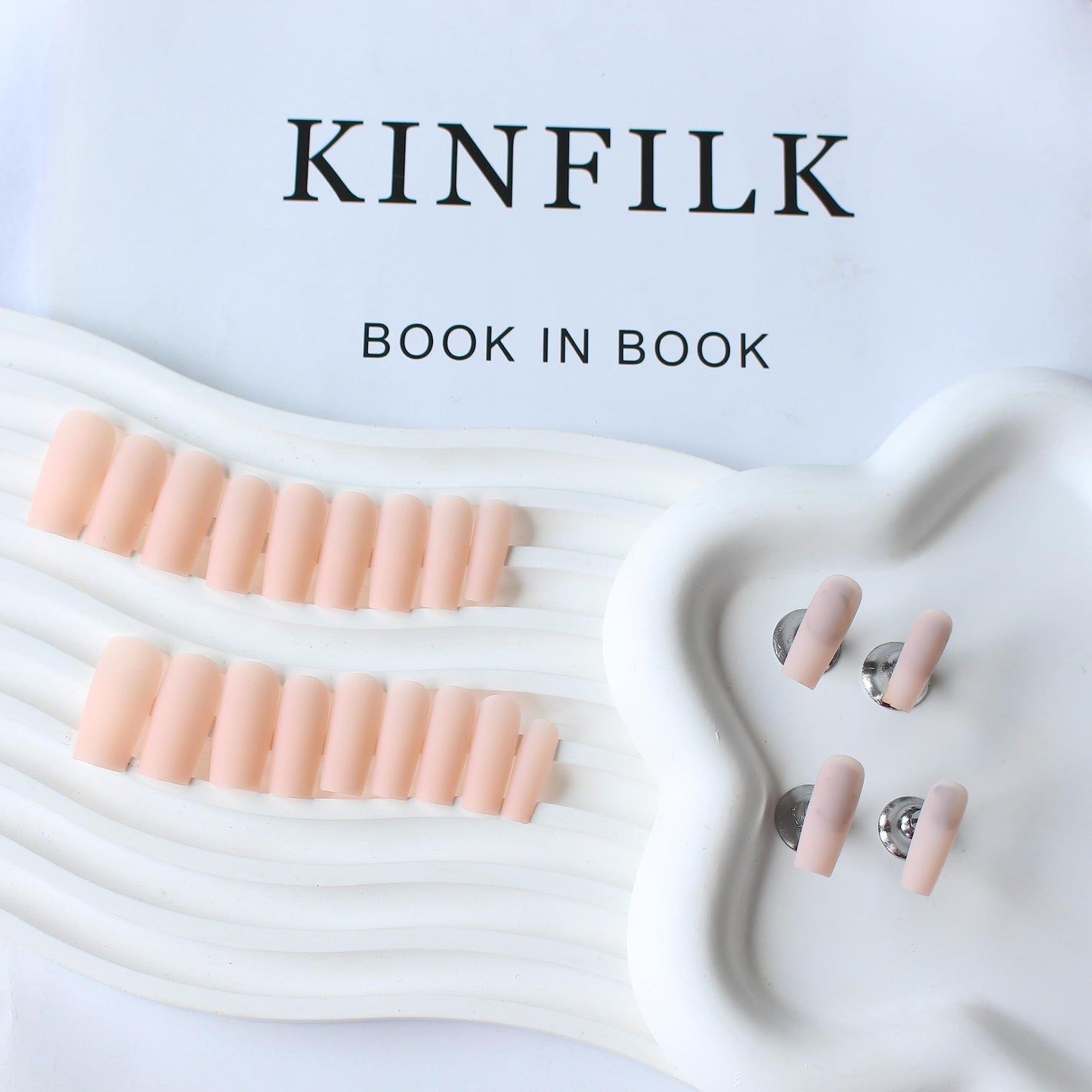 Matte Chalk Pink Press On Nails Medium Long Square, Xcreando Medium Coffin Nails Acrylic Press ons Glue on Nails, Solid Color Fake Nail for Women, Natural Thick Artificial Stick on
