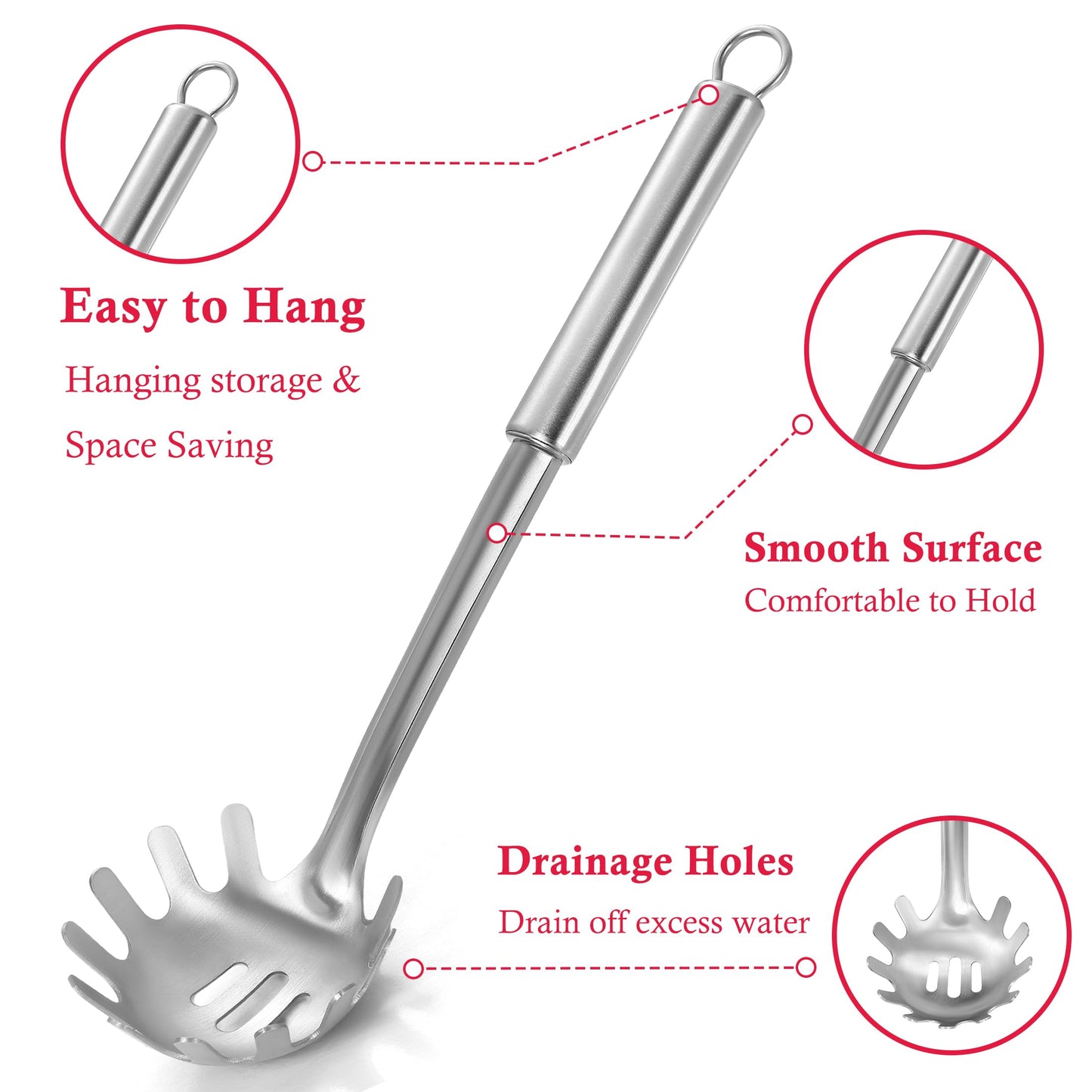 Funnydin Spaghetti Spoon and Spaghetti Tong - 12 Inch Heat-Proof Handle Spaghetti Fork and Kitchen Tong, Non-stick, Easy Storage and Dishwasher Safe Utensils for Cooking, Ergonomic Design