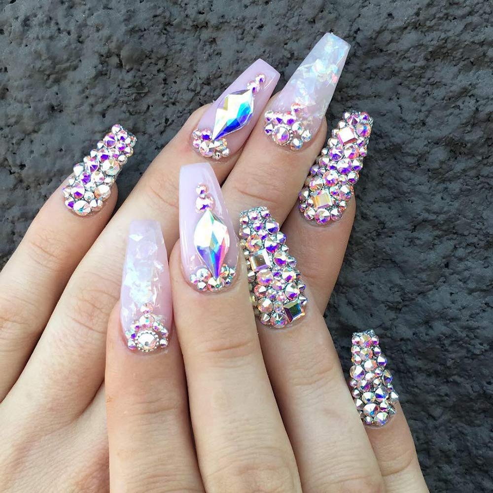 Tisslan 100pcs Flame Shape Design 2 Sizes Flatback Glass Crystal Ab Rhinestones for 3D Nail Art Craft Mix Decoration Stone Gems(50pcs Each Size)