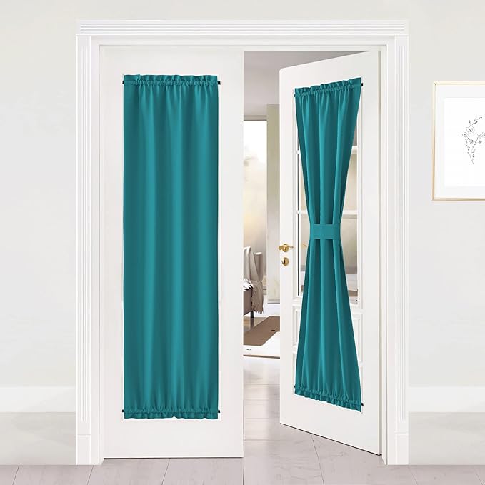 NICETOWN French Door Curtains for Kitchen Window, Rod Pocket Short Front Sidelight Curtain,Room Darkening Thermal Curtains for Office, 1 Panel (Peacock Teal, W 25 inch x L 72 inch)