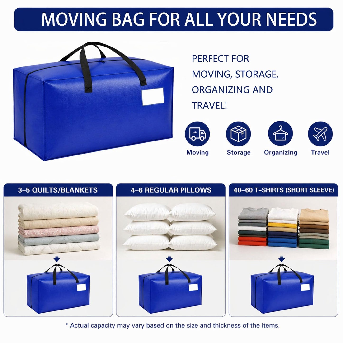 4 Pack Dorm Moving Bags with Backpack Straps Heavy Duty Moving Boxes Supplies Packing Cubes Alternative,Large Storage Totes Travel Space Saver Bags for Room Essentials,Stow Clothes 93 L 25 Gallons