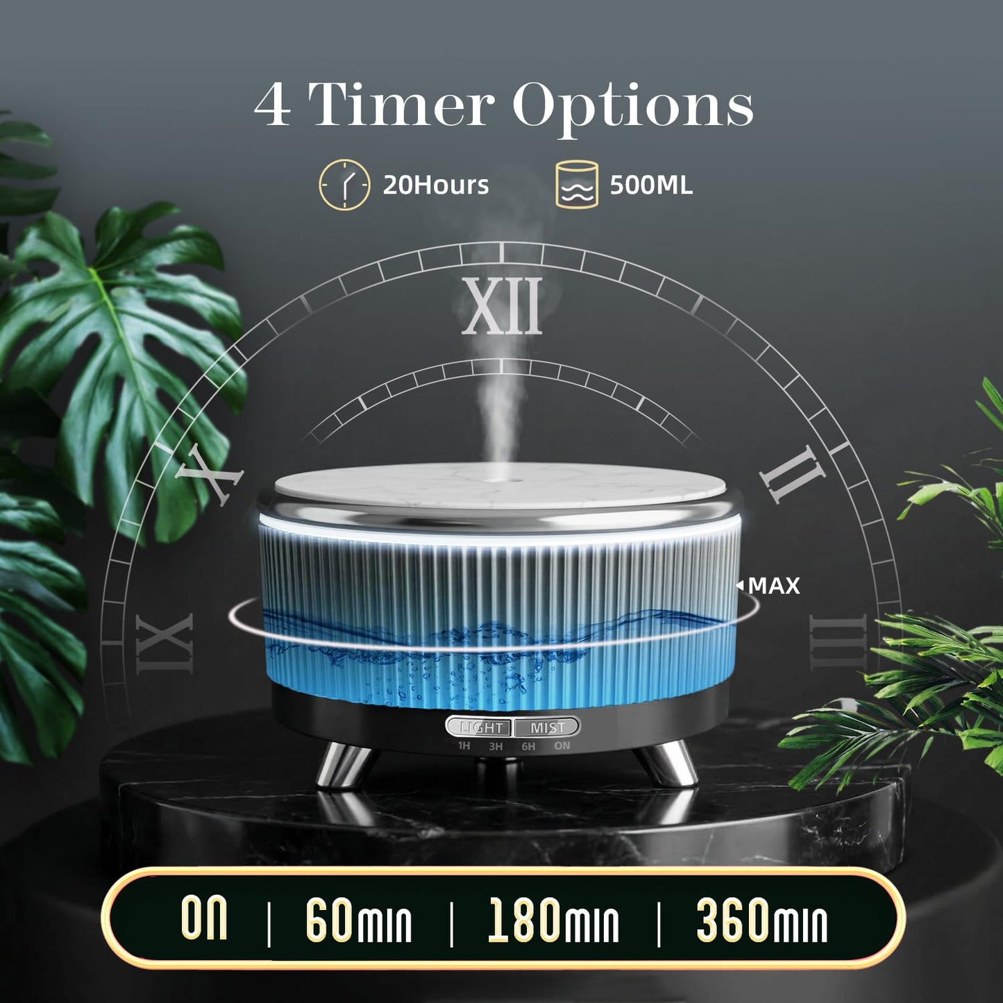 500ML Large Capacity Essential Oil Diffuser, Ultrasonic Aromatherapy Diffuser with 7 Color LED Lights with Remote Control, Cool Mist Humidifier, Timed Mist, Auto Shut-Off (Black)