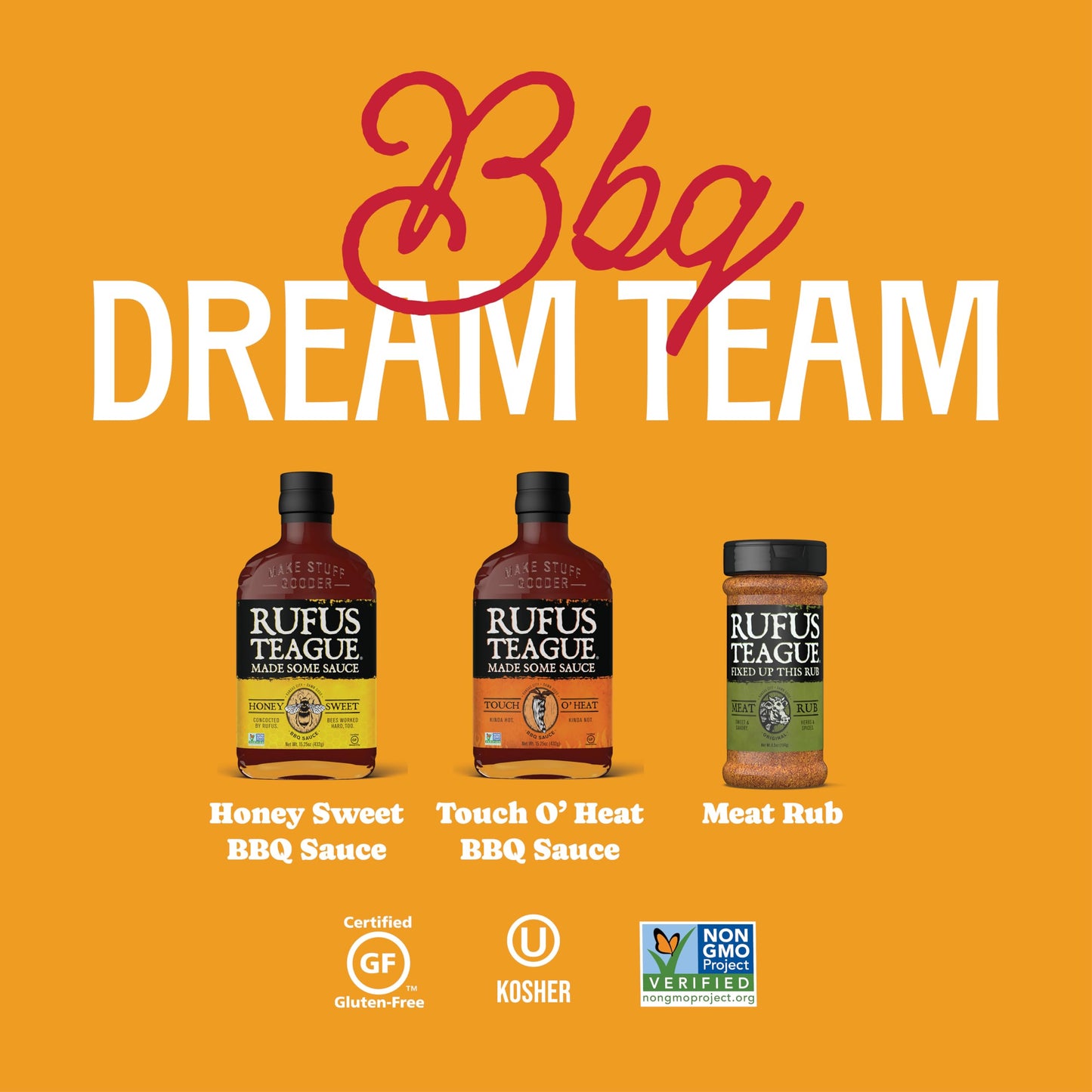 Rufus Teague BBQ Sauce & Rub BBQ Gift Set, Saucin' & Rubbin' Tote with Honey Sweet, Touch O' Heat, and Meat Rub, Great Grilling and 3-Piece Cooking Gift, Made in USA