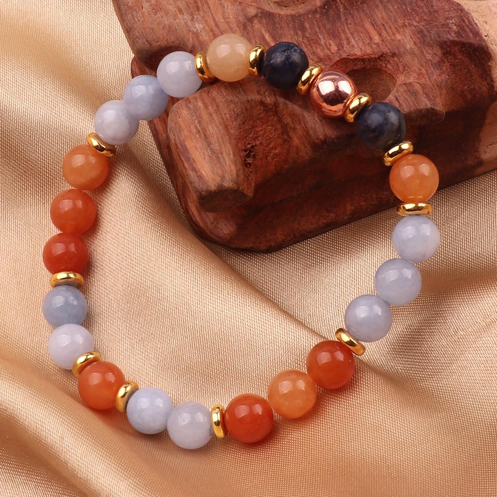 KSQS Healing Stone Bead Bracelet for Women, Natural Gemstones Balance Protection Bracelet, Spiritual Crystal Beads Bracelet Anxiety Relief with Meaning Card(#18)