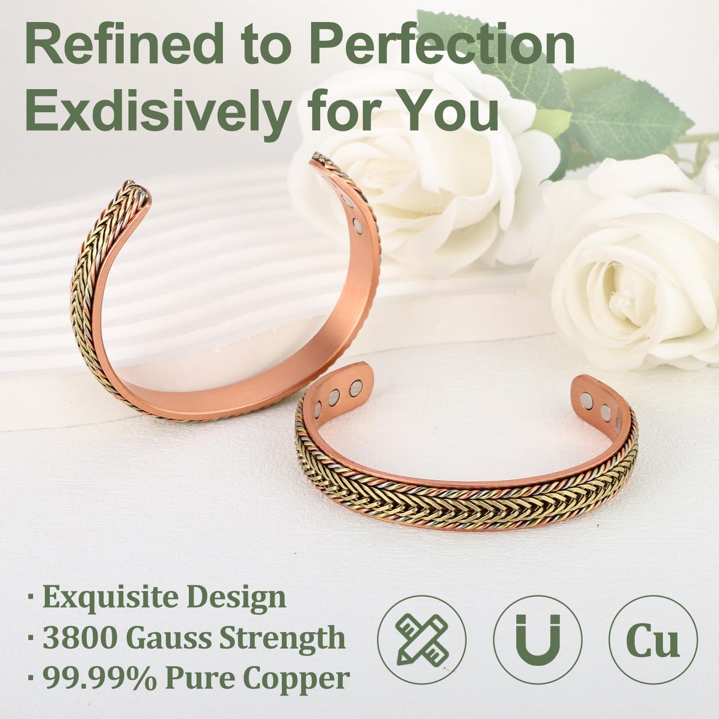 Fashtour Handcrafted Copper Bracelet for Men Women, Magnetic Copper Bracelet with Twisted Design, Adjustable (copper2013)