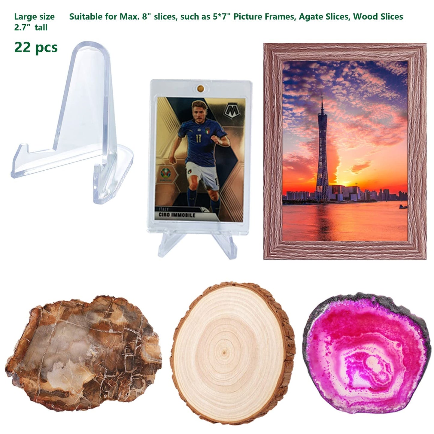 LRANFOW Thickened Acrylic Card Stands Mini Easel Holder, Sports Card Stands, Trading Graded Card Stand for Displaying Pocket Graded Card Challenge Medals Casino Chips, 22 Pack 2.7 Inch Tall Clear