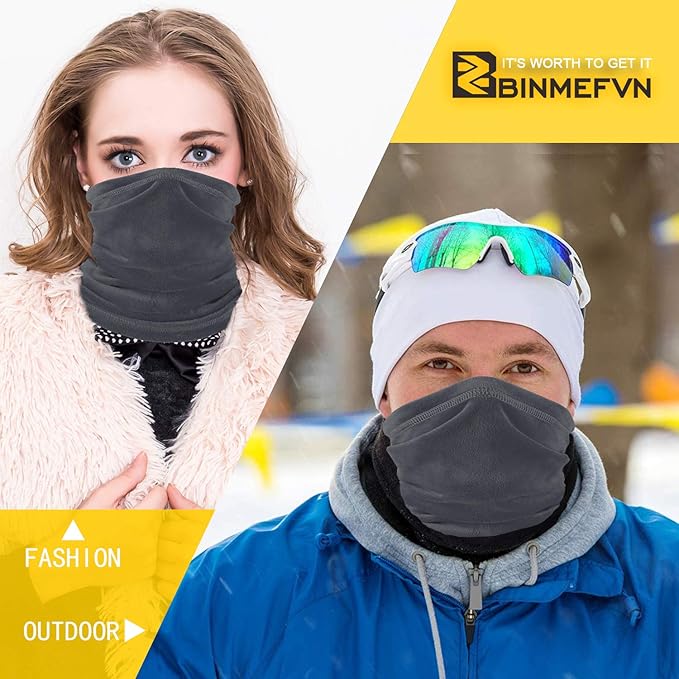 Polar Fleece Neck Warmer - Windproof Winter Neck Gaiter Cold Weather Face Mask For Men Women - 1 Pack