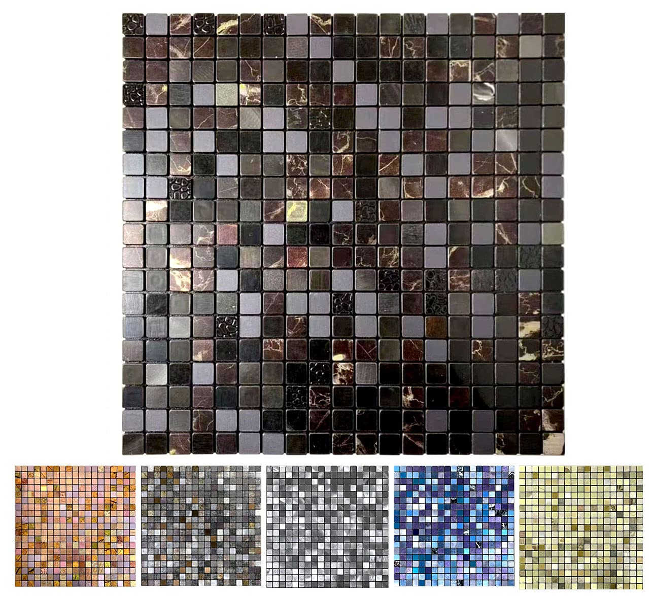 XUANINY Peel and Stick Backsplash Tiles for Kitchen,Bathroom,Fireplace,Self Adhesive Metal Aluminum Mosaic (12"x12") (10, Black Mix)