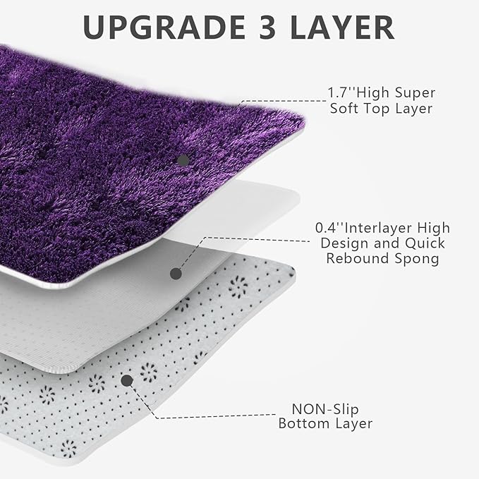 Shag Area Rugs for Bedroom Living Room,4X6 Ultra Soft Purple Fluffy Area Rugs for Dorm, Indoor Carpet Nursery Rugs for Kids Girls Room Home Decor,Purple