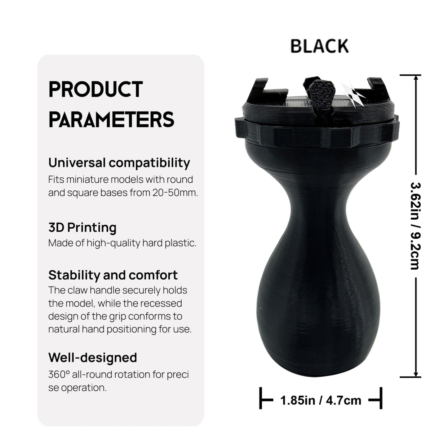 2PCS Miniature Painting Handle, 360° Rotatable Ergonomic Model Holder for Wargame/DND/Warhammer Figurines, Fits 20-50mm Bases, Stable Precision Hobby Painting Tool for Beginners & Veterans (Black)