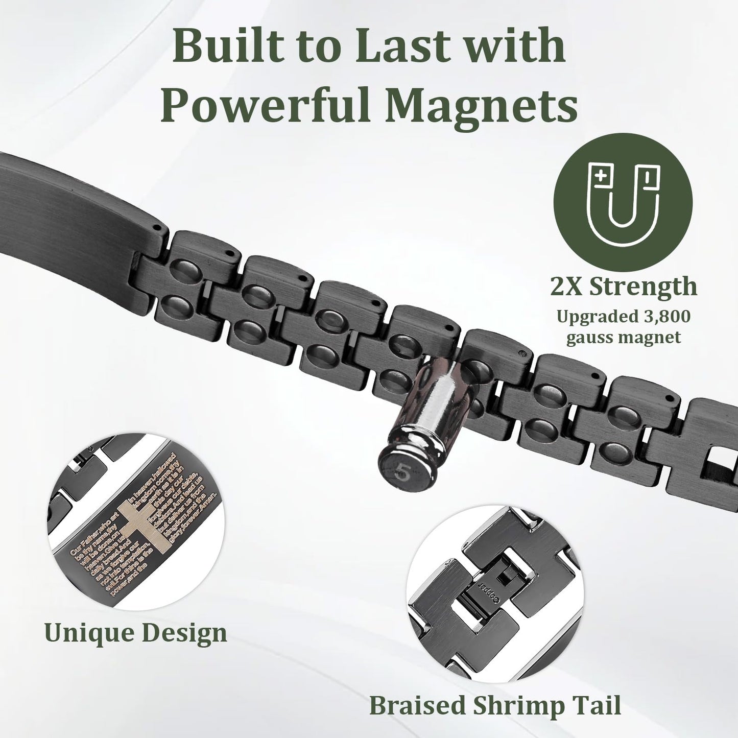 Fashtour Copper Magnetic Cross Bracelet for Men - Ultra Strength Magnetic Mens Cross - With Size Adjustment Tool (Copper CB184U)
