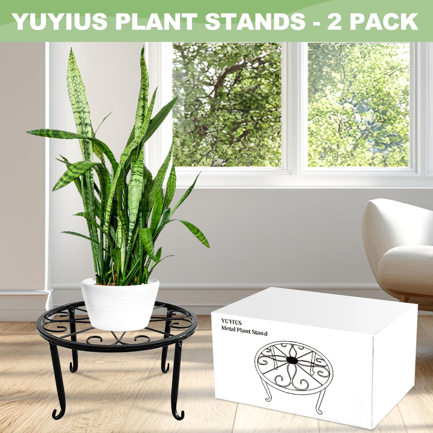 YUYIUS 2 Pack Plant Stands, Heavy Duty Metal Flower Pot Stands for Multiple Plant, Decoration Racks for Home, Patio, Garden