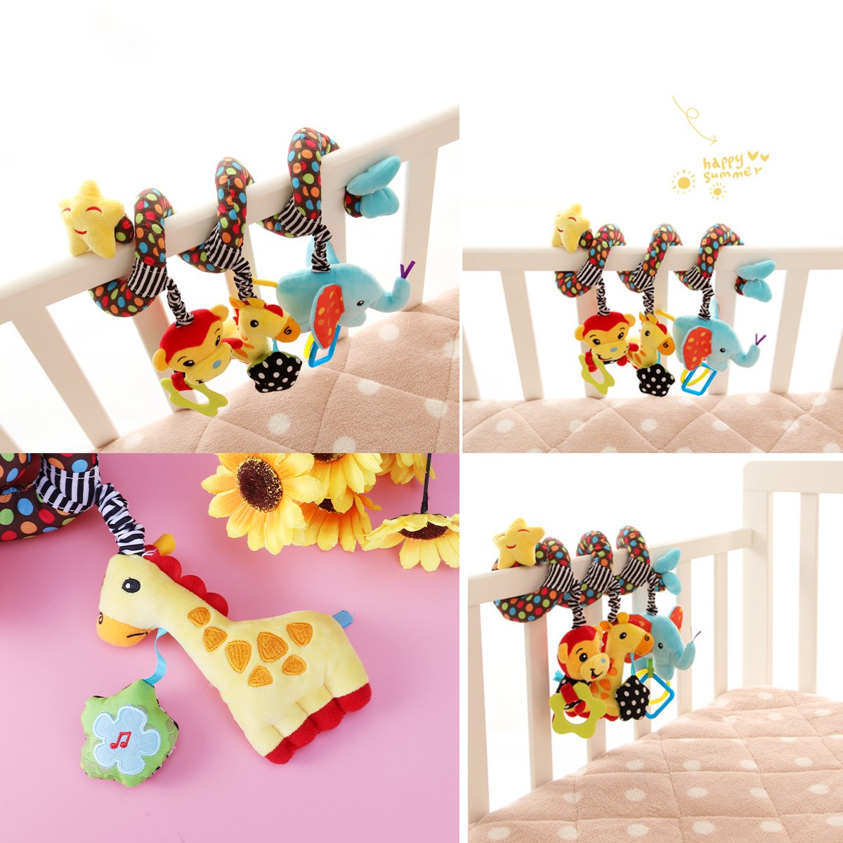 TOYMYTOY Car Seat Stroller Toy: Kid Plush Monkey Elephant Crib Hanging Rattles, Baby Spiral Carseat Bed Stroller Sensory Toy Newborn Essentials
