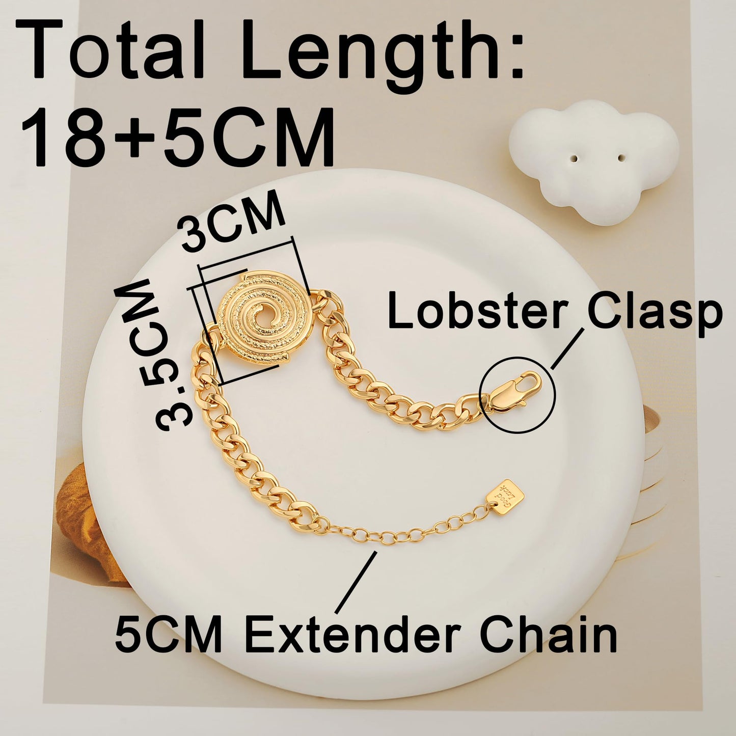 SOFYBJA Dainty 18K Gold Plated Spiral Disc Cuban Link Bracelet for Women Adjustable Bracelet Layered Handmade Jewelry