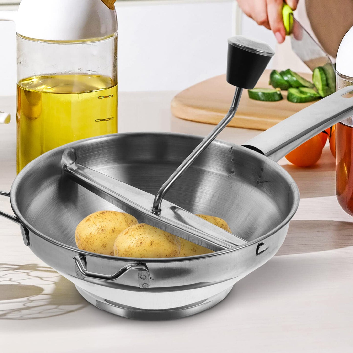 Lurrose Manual Potato Presser Stainless Steel Ricer for Home Kitchen - Easy Crank Potato Masher for Mashed Potatoes Sweet Potatoes Squash and Vegetables - Aluminum Alloy 13.77X7.59X2.75 Inch