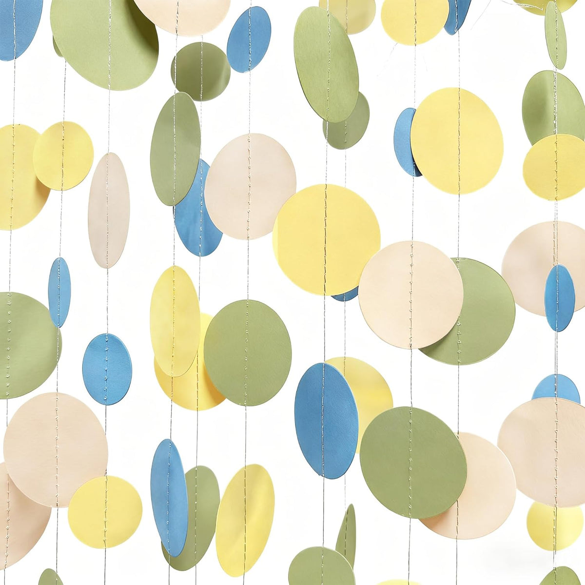 Sage Green Dusty Blue Yellow Beige Polka Dots Garlands Olive Green Macaron Yellow Dusty Blue Sand White Cream Nude Hanging Paper Circle Dots Streamer for Birthday Baby Shower Wedding Party Decorations