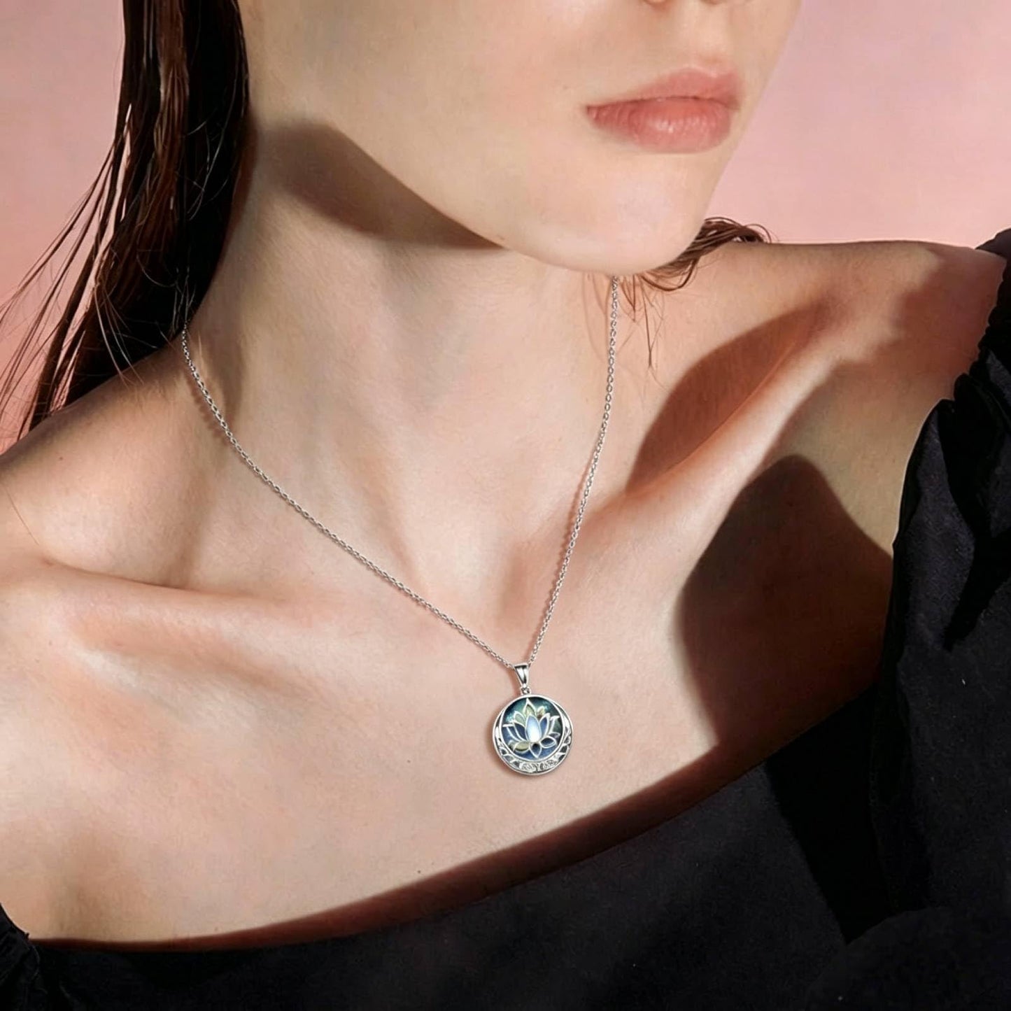 SILBAZ Lotus Necklace Moonstone Pendant Necklace Celtic Knot Pendant Yoga Lotus Jewelry for Women