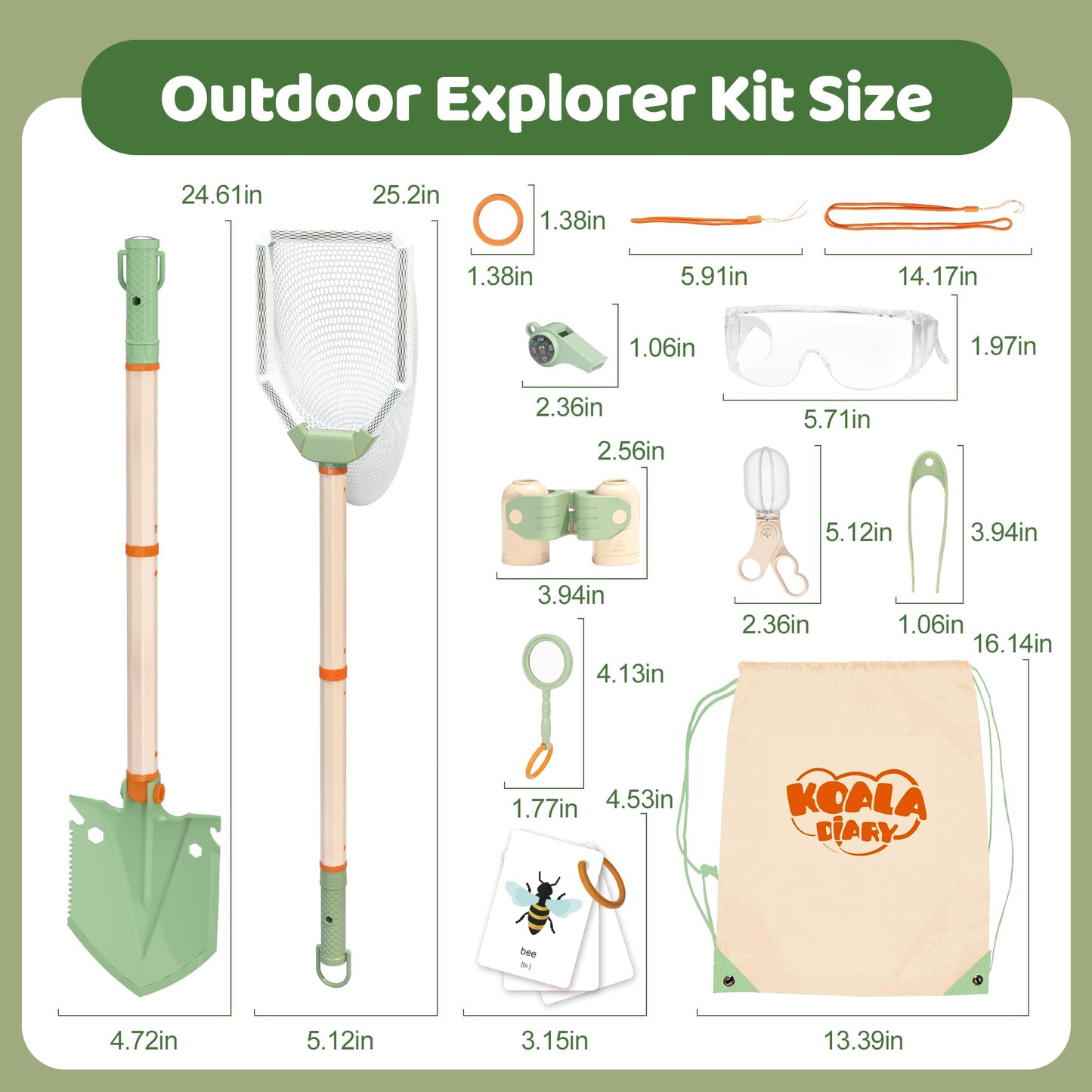 KOALA DIARY Kids Outdoor Explorer Kit, 11PCS Bug Catching Kit with Butterfly Net, Shovel，Magnifying Glass, Bug Catchers，Outdoor Explorer Kit Toys for Kids Age 3+