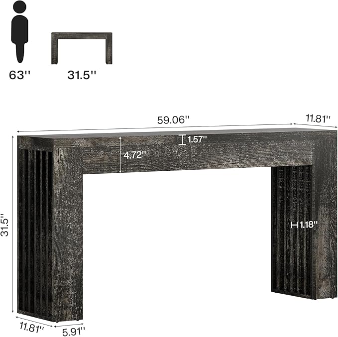 Tribesigns 59-Inch Long Wooden Console Sofa Table Behind The Couch with Vertical Slat Legs for Entrance, Hallway, Entryway, Living Room (Rustic Grey)