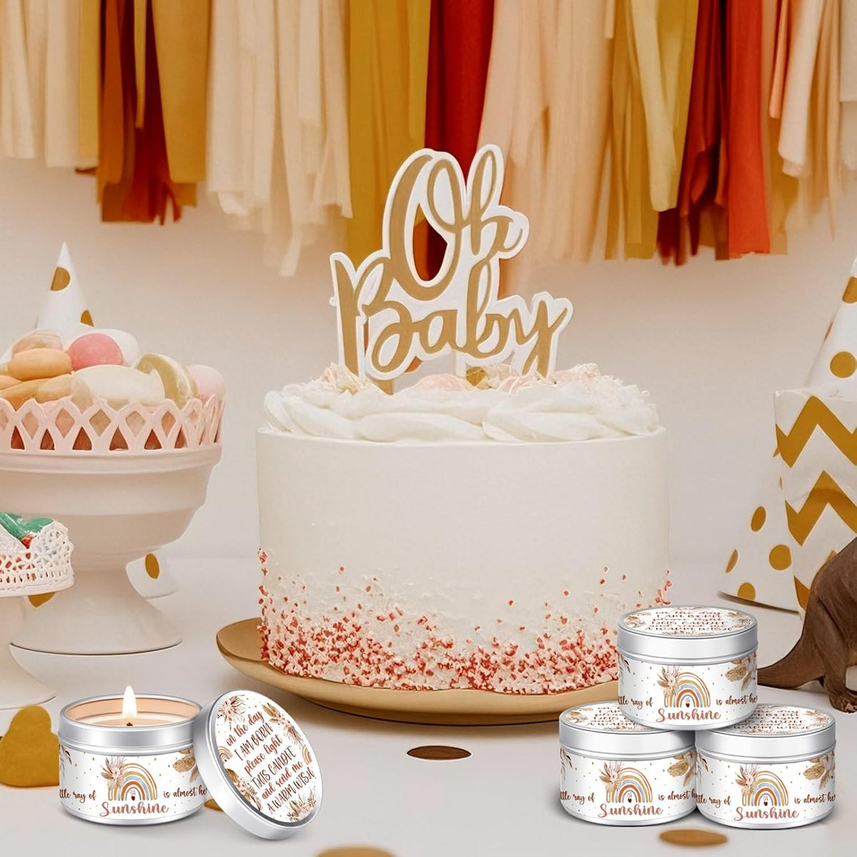 MTLEE 24 Pcs Boho Baby Shower Party Favors Candles Lavender Scented Baby Shower Favors for Guests Rustic Tealights Candles Gender Reveal Return Gifts Girl Boy(1.2 Oz, Khaki)
