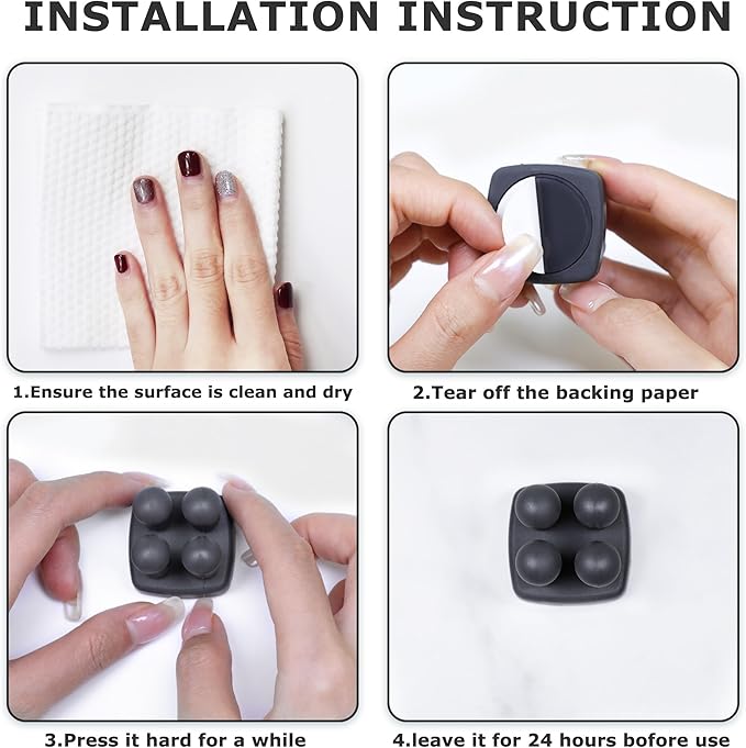 Silicone Toothbrush Holder Multi-Function Hook Waterproof self Adhesive Single Toothbrush Hook Plug Holder for Wall for Hanging Bathroom Kitchen Living Room Office (Square-Black)