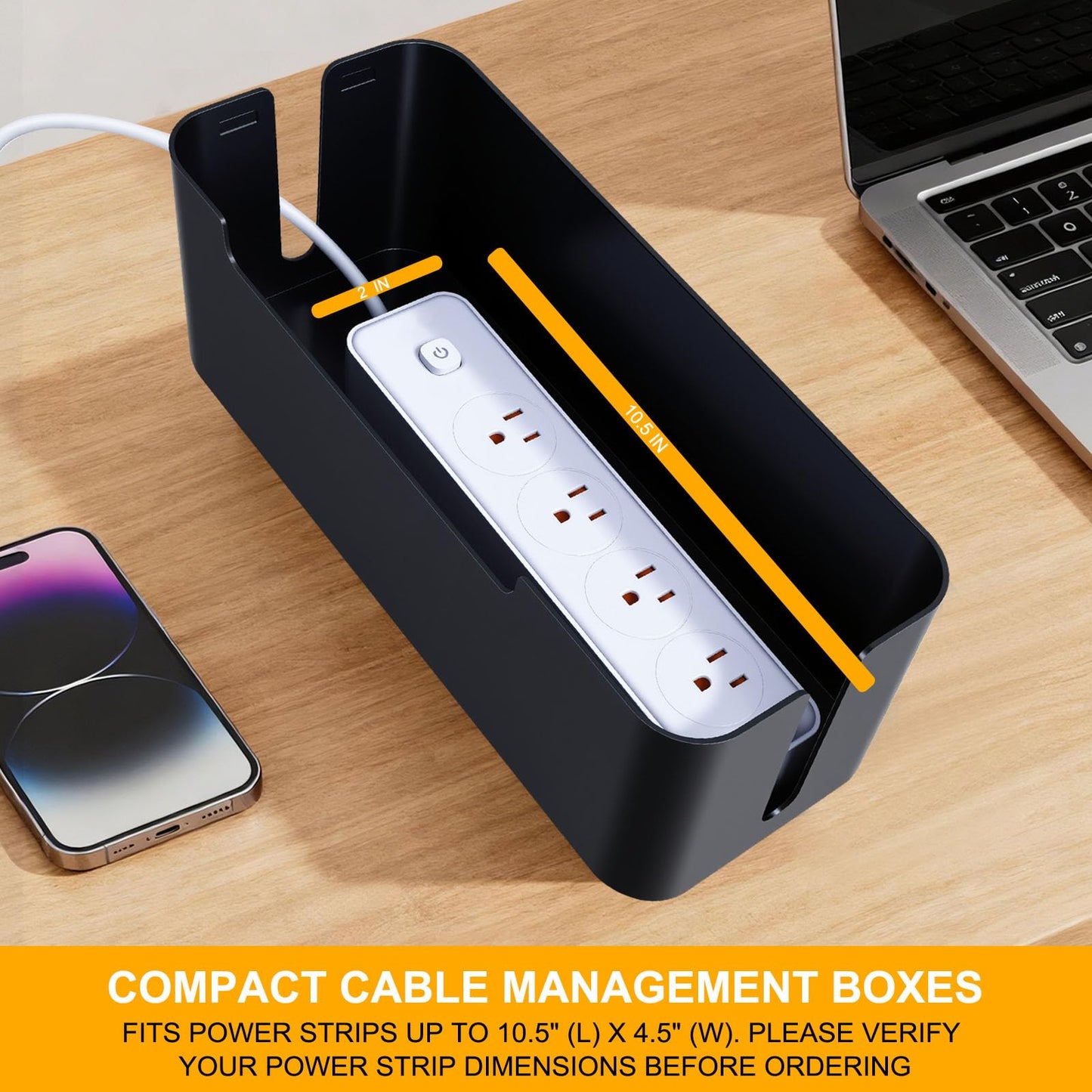 Eichzer Cable Management Box, Premium Cord Organizer Box to Hide Surge Protector on Desk, Power Strip Cover for TV Computer Home Router Office (Black)