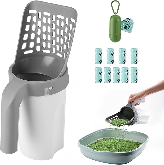 Cat Litter Scooper with Holder, Cat Litter Shovel with Waste Can,Refill Bag