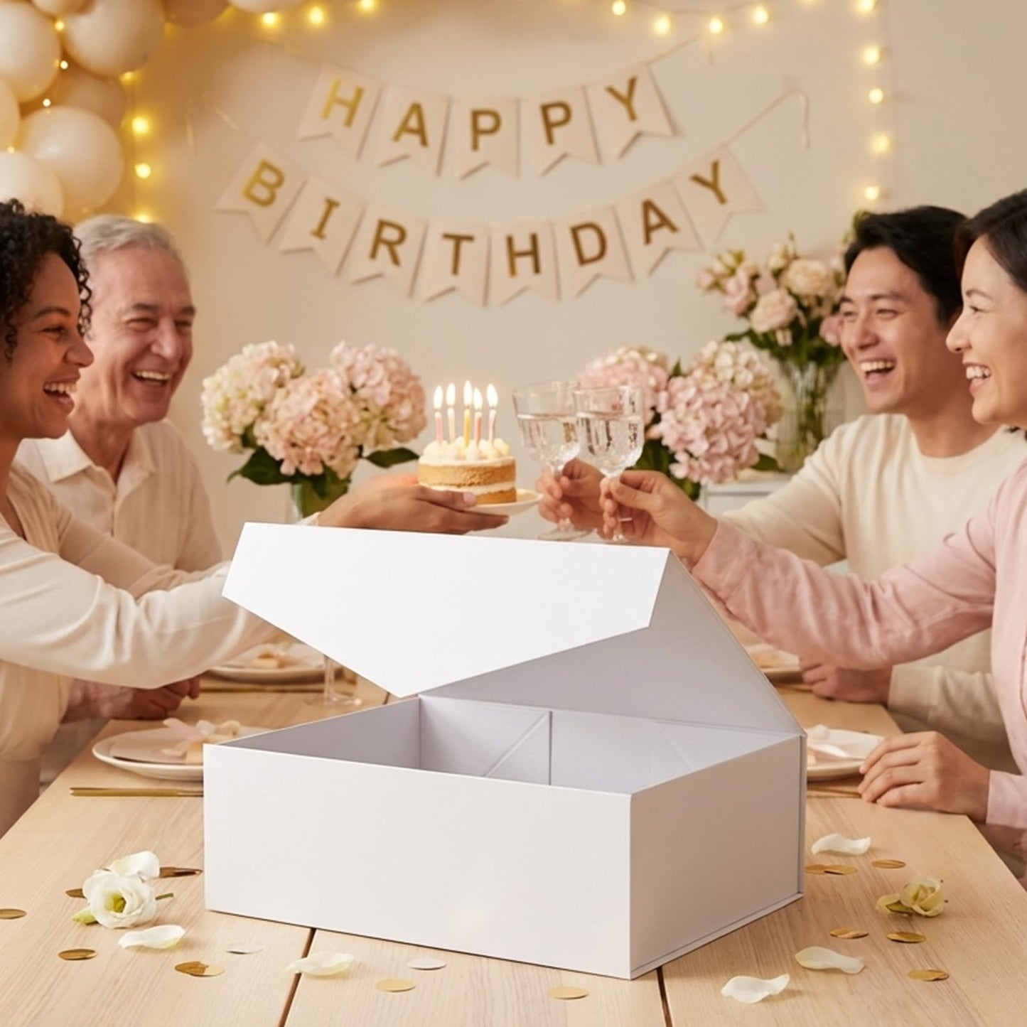 JINGUAN 19.2x15.8x7 Inches, 5 Extra Large Gift Boxes with Lids, Groomsmen Proposal Boxes with Magnetic Closure, Bridesmaid Proposal Boxes, Giant Gift Boxes for Clothes and Large Gifts (Glossy White)