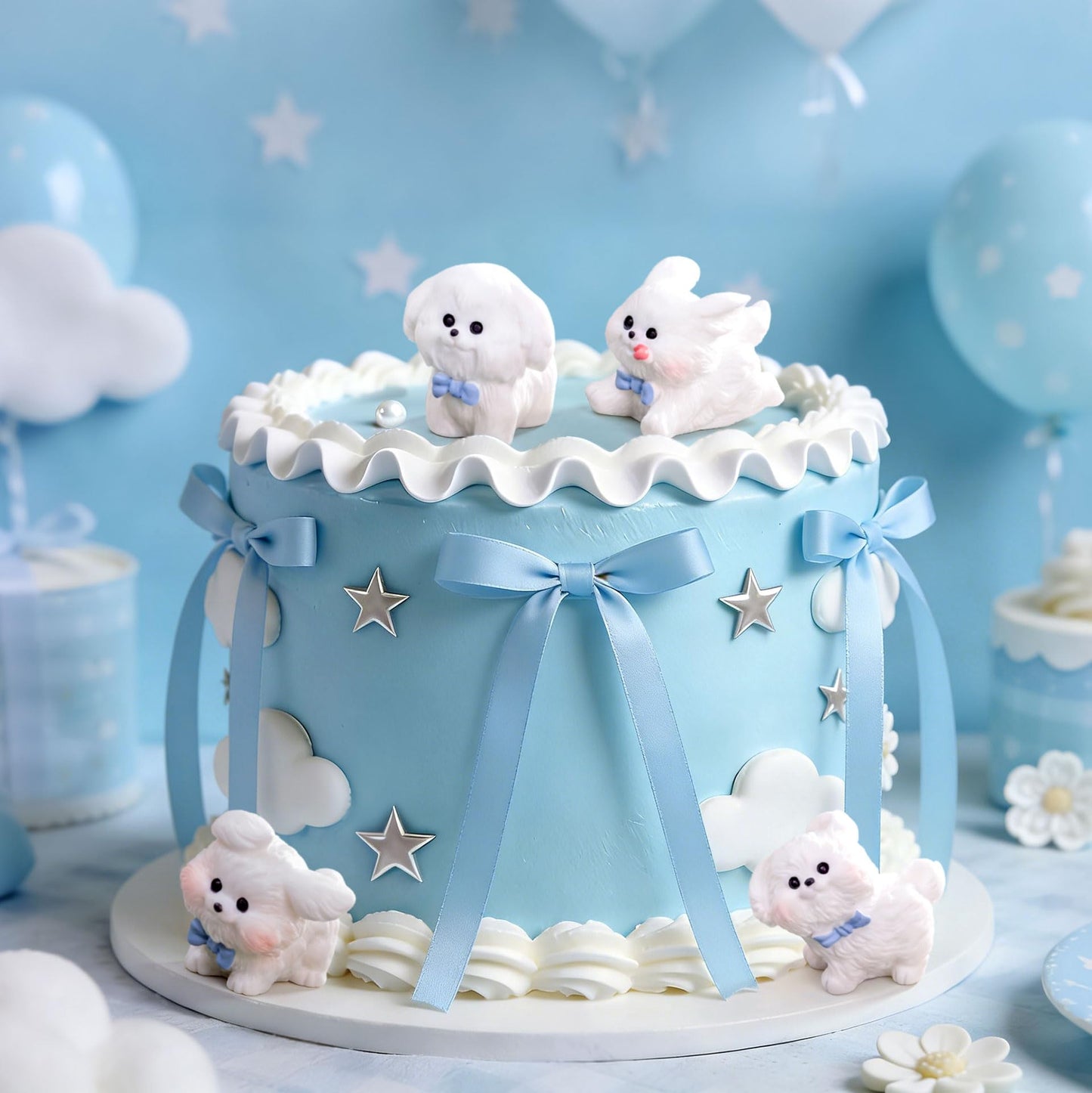LaVenty Cute Puppies Cake Topper Cartoon Birthday Cake Decorations Figures for Birthday Party Decorations